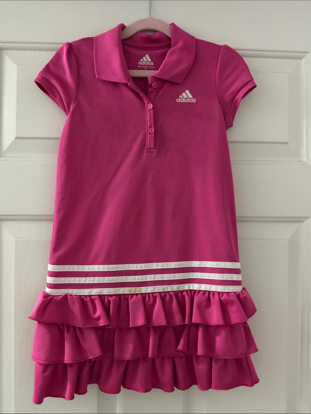 adidas Bright Pink Polo Ruffle Dress with White Stripes size 6